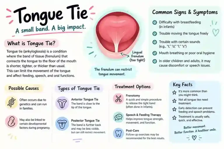 Tongue Tie causes, symptoms, types, and treatment infographic