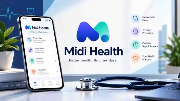 Midi Health digital healthcare platform with smartphone and medical technology